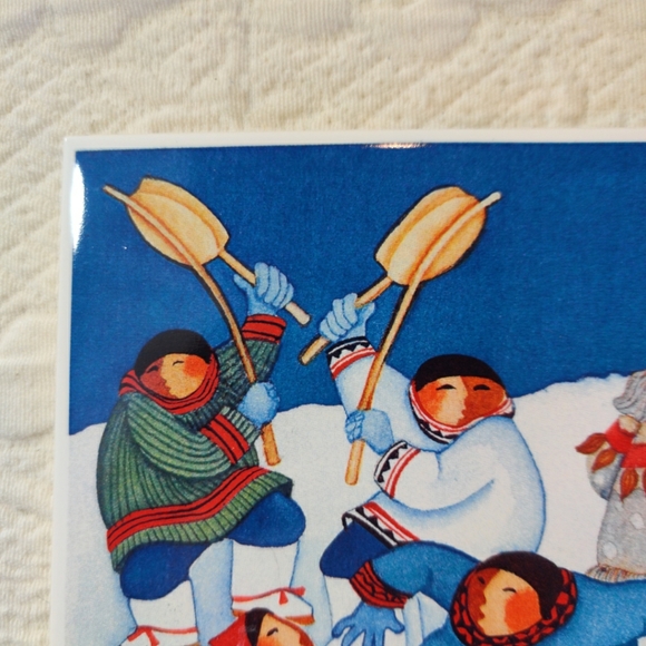 SOLD - Vintage Barbara Lavallee Ceramic Kitchen Tile Wall Eskimo Dance 1996 - Picture 2 of 7